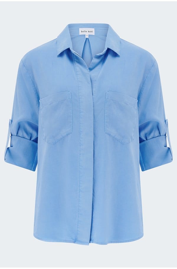 split back button down shirt in tidal blue