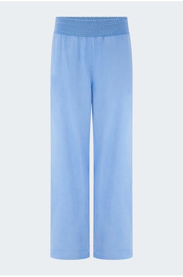 smocked waist wide pant in tidal blue