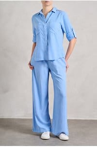 smocked waist wide pant in tidal blue