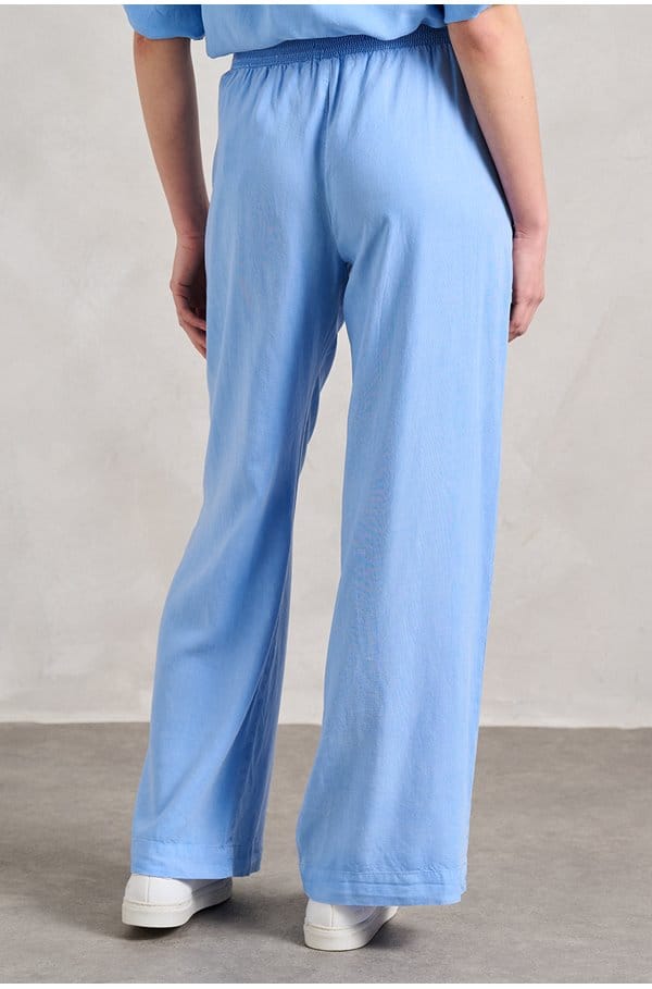 smocked waist wide pant in tidal blue