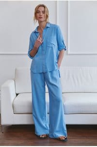 smocked waist wide pant in tidal blue