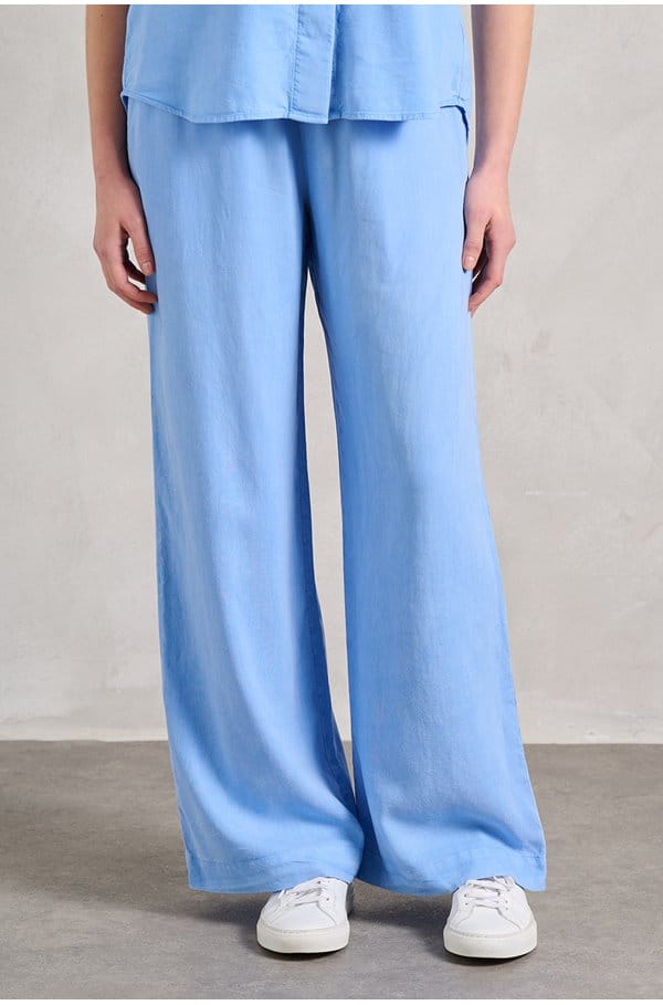 smocked waist wide pant in tidal blue