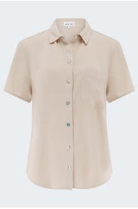 short sleeve pocket button down in linen sand