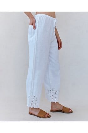 Beach Crop Embroidered Pant in White