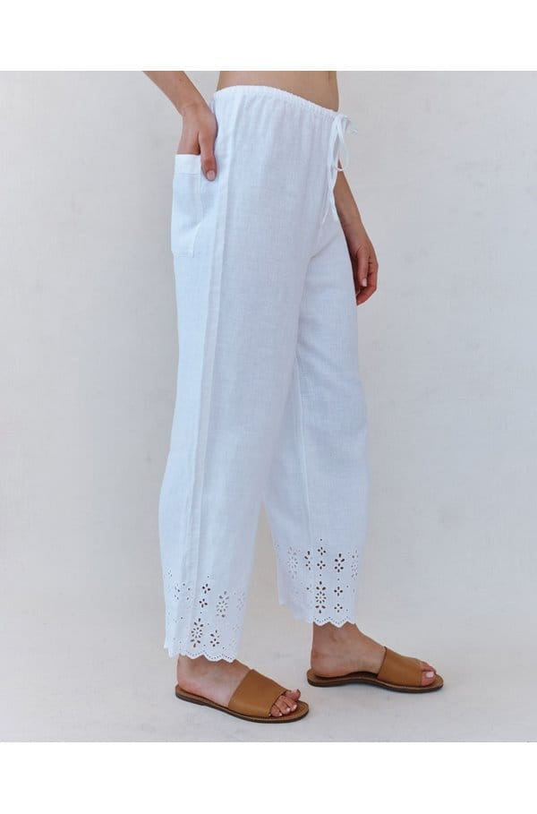 beach crop embroidered pant in white