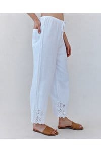 beach crop embroidered pant in white