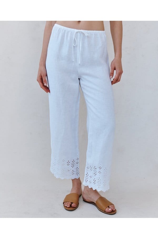 beach crop embroidered pant in white