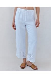 beach crop embroidered pant in white