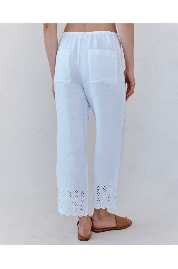 beach crop embroidered pant in white