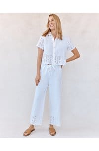 beach crop embroidered pant in white