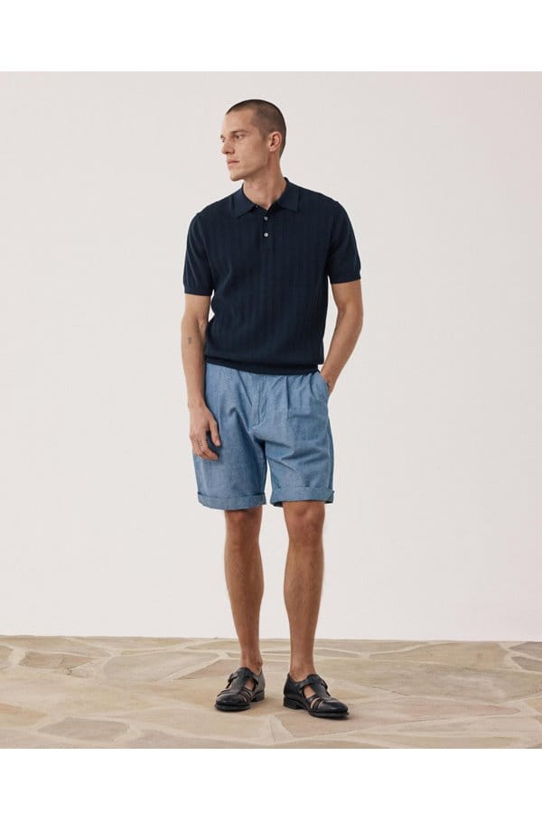 retro knit sweater polo in navy