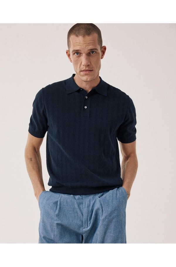 retro knit sweater polo in navy