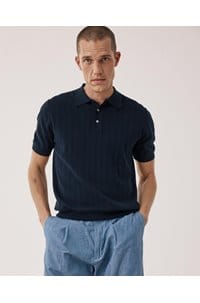 retro knit sweater polo in navy
