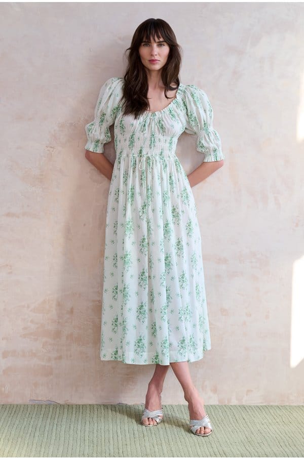 ischia dress in green bouquet 