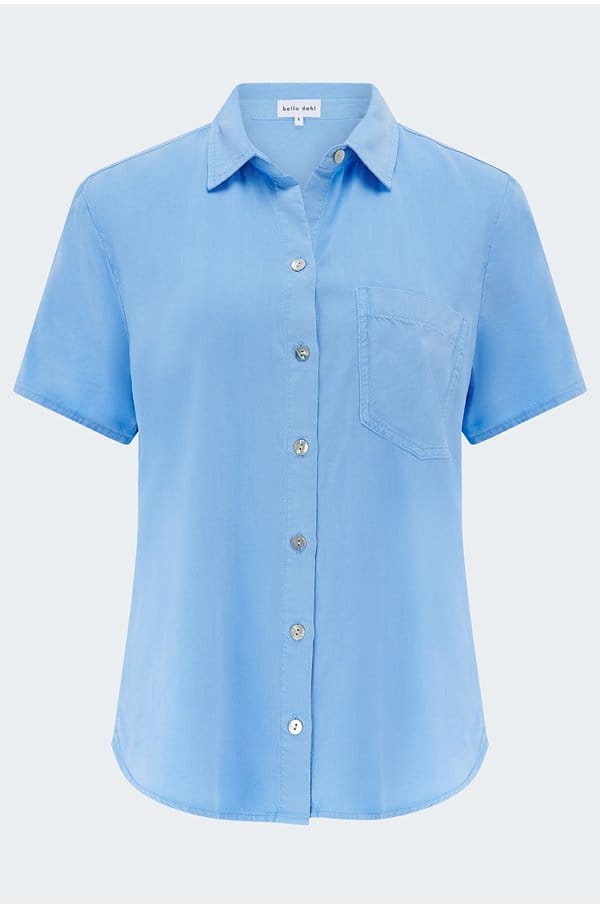 short sleeve pocket button down in tidal blue