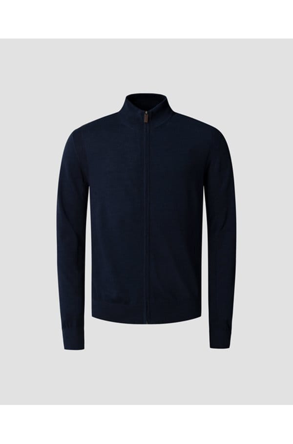 cotton full zip knit cardigan in navy blue
