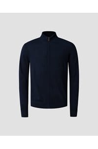 cotton full zip knit cardigan in navy blue