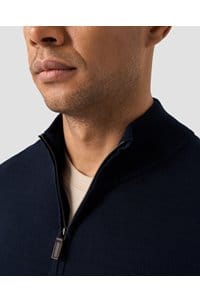 cotton full zip knit cardigan in navy blue