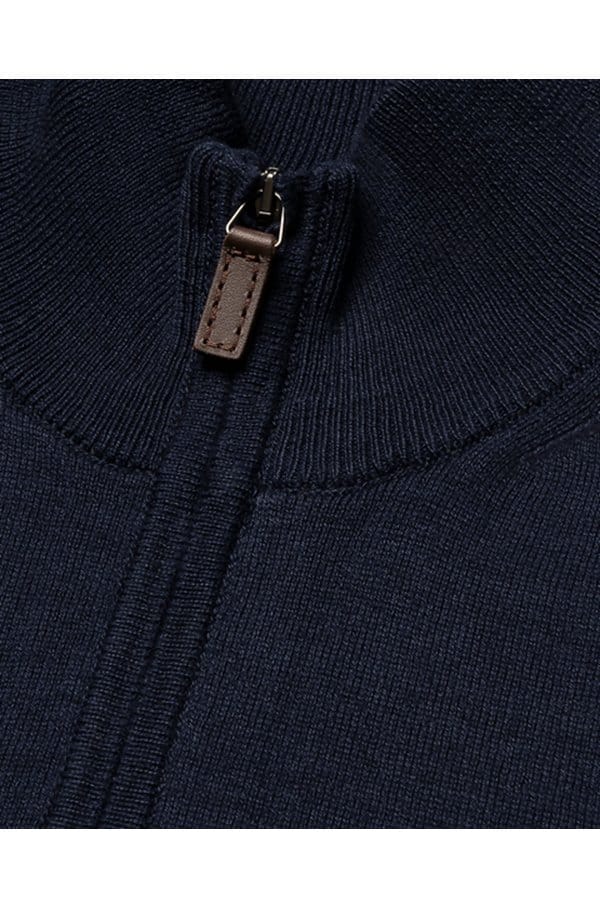 cotton full zip knit cardigan in navy blue