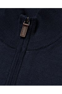 cotton full zip knit cardigan in navy blue