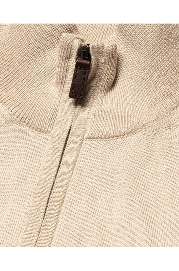 cotton full zip knit cardigan in beige