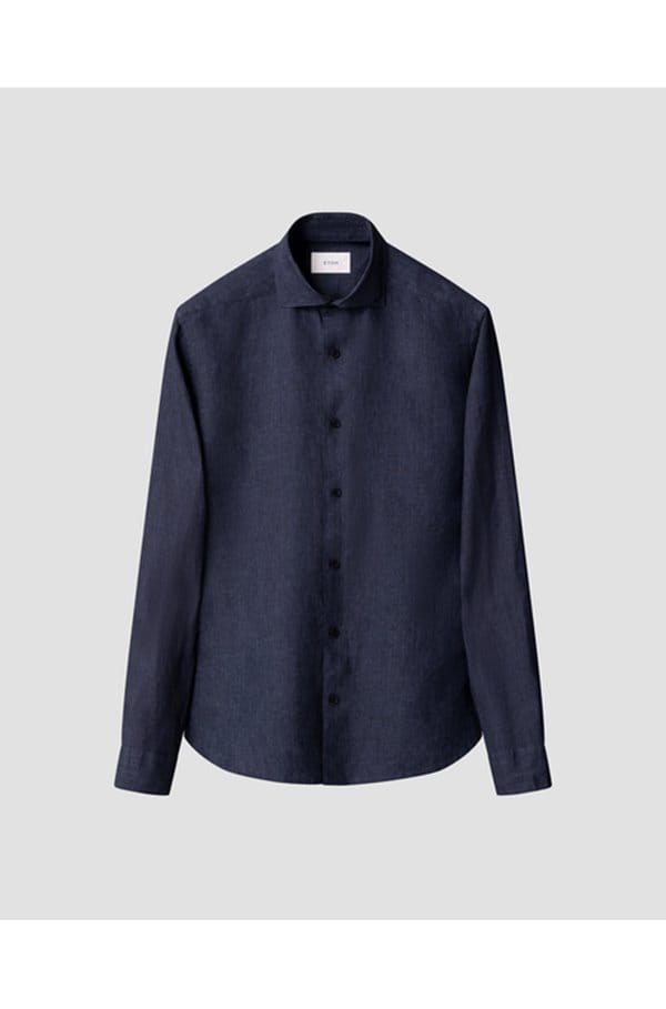 solid linen shirt in navy blue