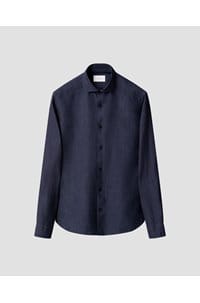 solid linen shirt in navy blue