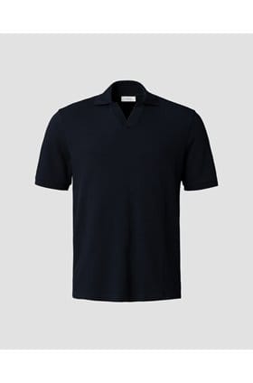 Waffle Open Collar Polo in Navy Blue
