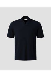 waffle open collar polo in navy blue