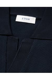 waffle open collar polo in navy blue
