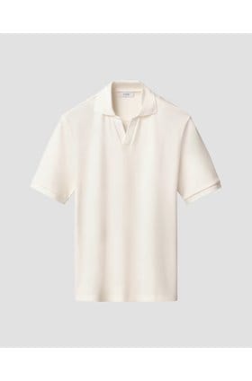 Waffle Open Collar Polo in Off White