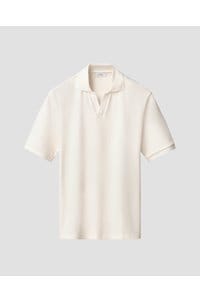 waffle open collar polo in off white