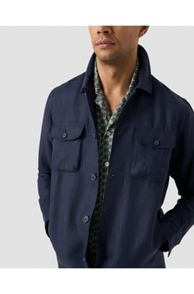 Four Pocket Linen Lyocell Shirt Jacket in Navy Blue