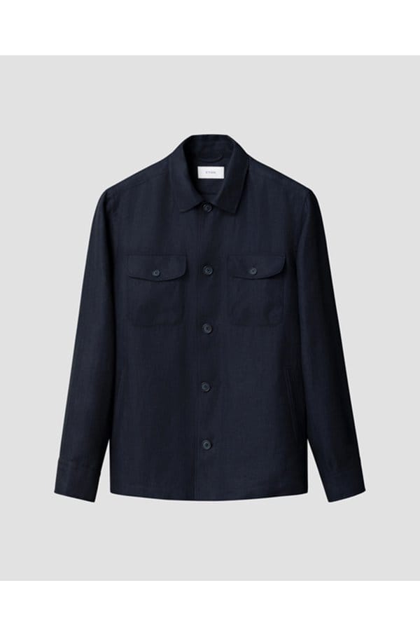 four pocket linen lyocell shirt jacket in navy blue