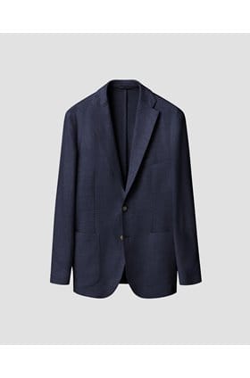 Linen Soft Jacket in Herringbone Navy Blue