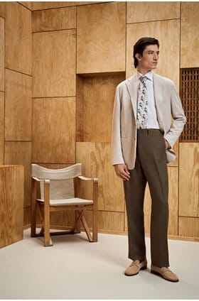 Linen Soft Jacket in Herringbone Beige