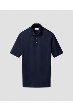 Filo di Scozia Polo Shirt in Navy Blue Jacquard