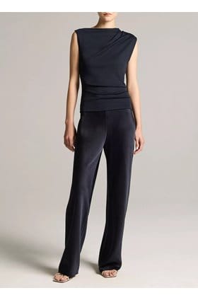 High Waisted Fluid Satin Bias Pant in Coastal