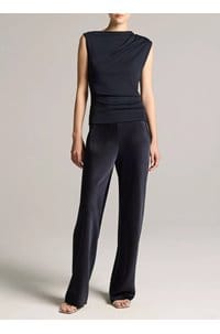 high waisted fluid satin bias pant in coastal
