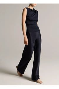 high waisted fluid satin bias pant in coastal