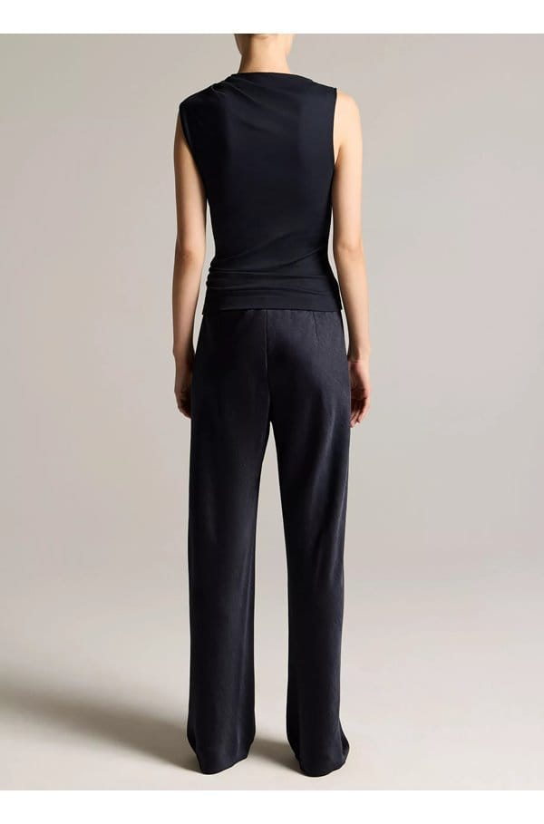 high waisted fluid satin bias pant in coastal