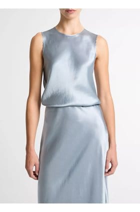 Scallop Detail Sleeveless Shell in Light Lagoon