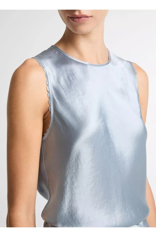 scallop detail sleeveless shell in light lagoon