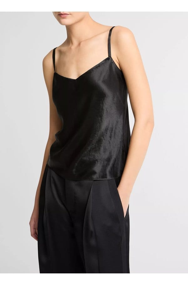 satin v-neck cami in black