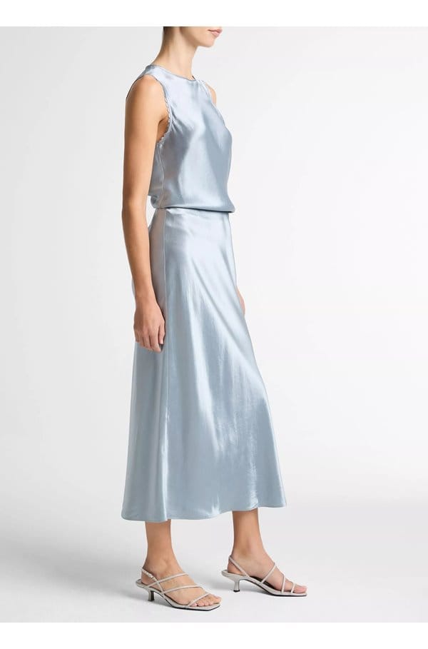 satin side slit slip skirt in light lagoon