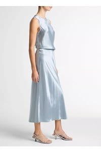 satin side slit slip skirt in light lagoon