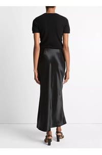 satin side slit slip skirt in black