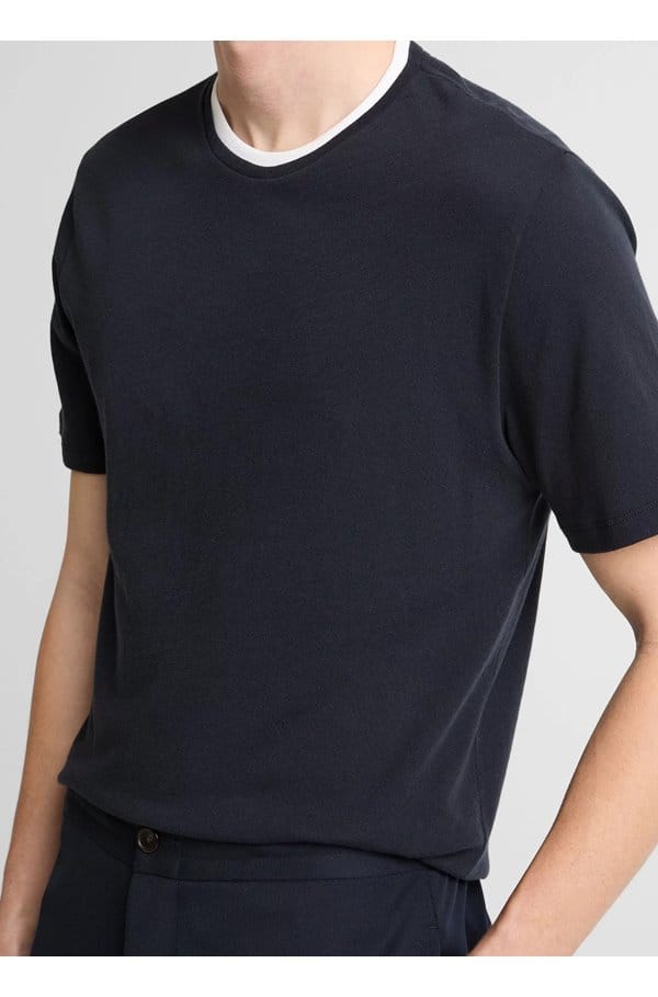 double collar crew neck in coastal navy