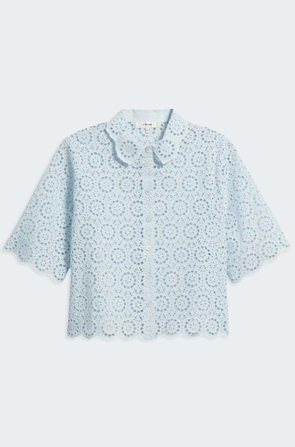 the petal eyelet top in ice blue