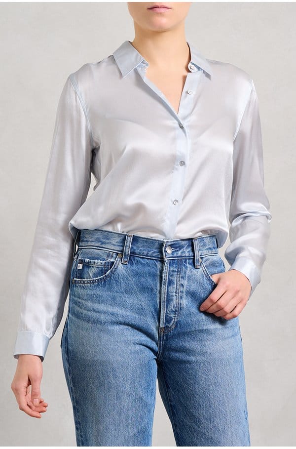tyler long sleeve blouse in pale blue